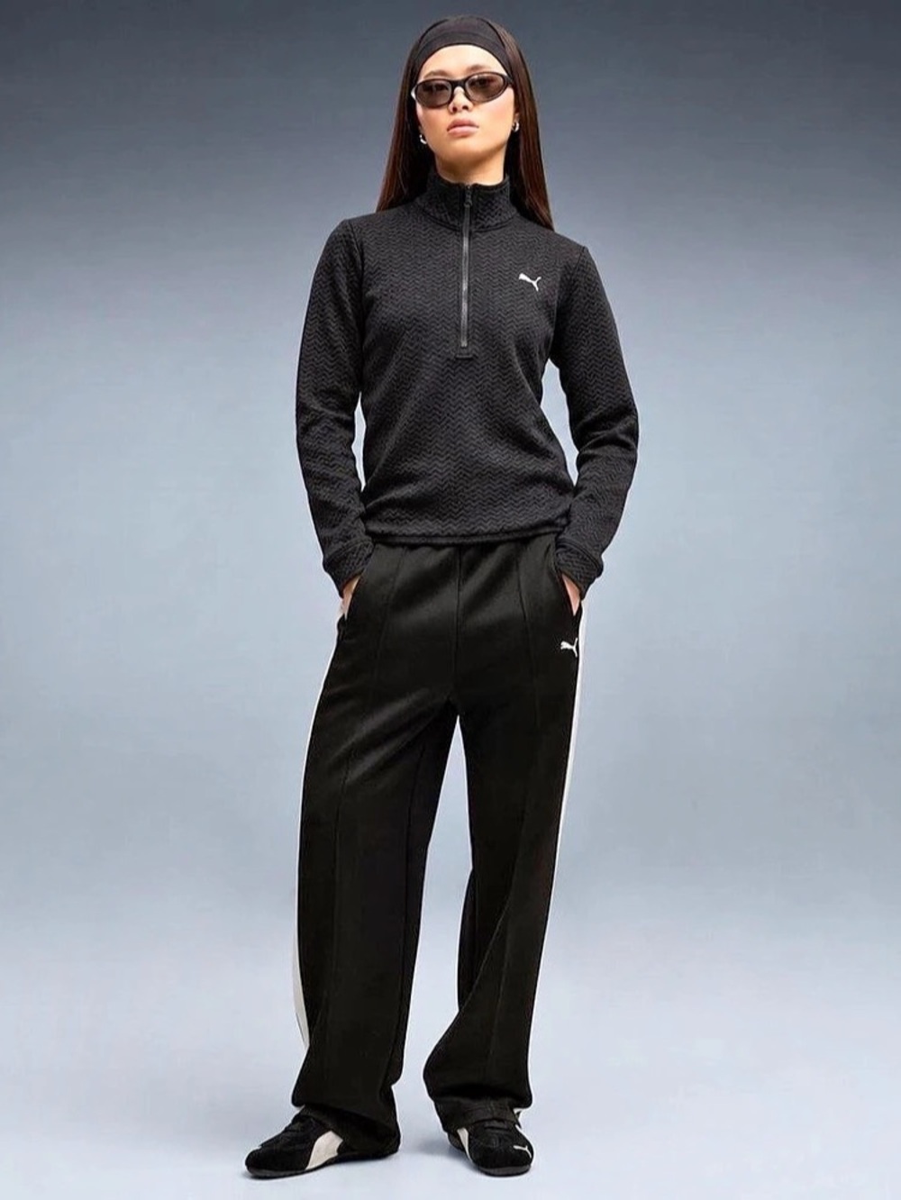 PUMA WarmCELL Chevron Quilted 1/4 Zip Pullover Women'Small Black Small